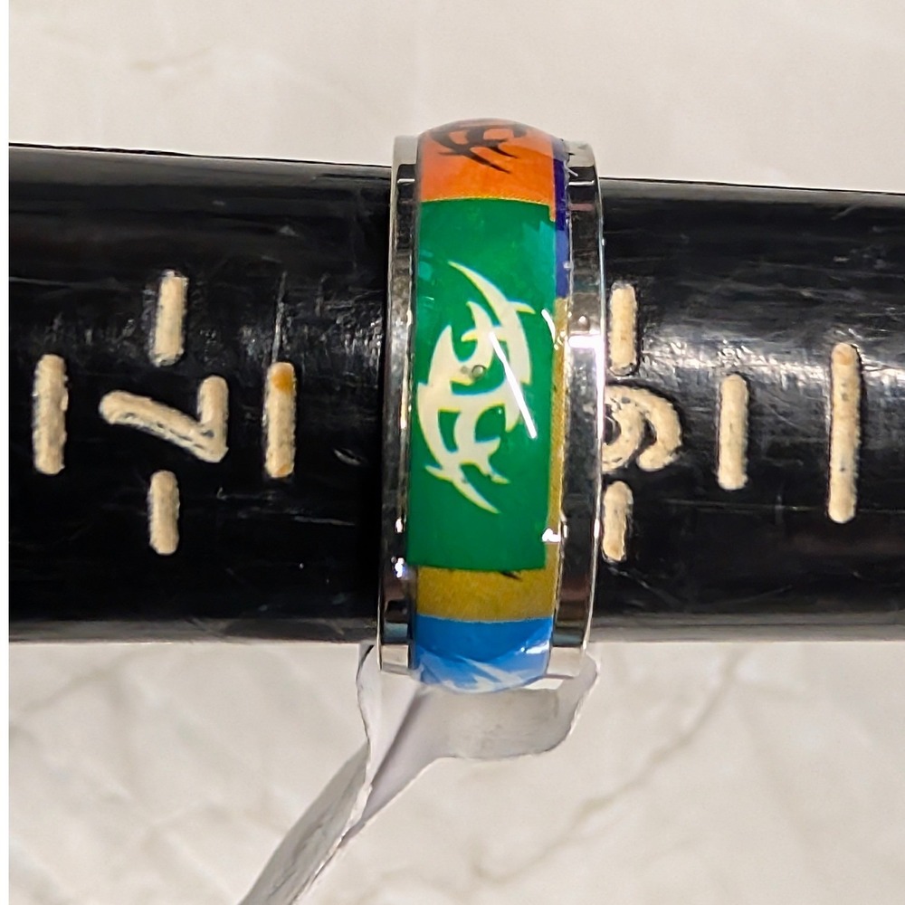 NEW Stainless Steel Tribal Band Ring Size 6.25 Multicolor Enamel Y2K Biker Style